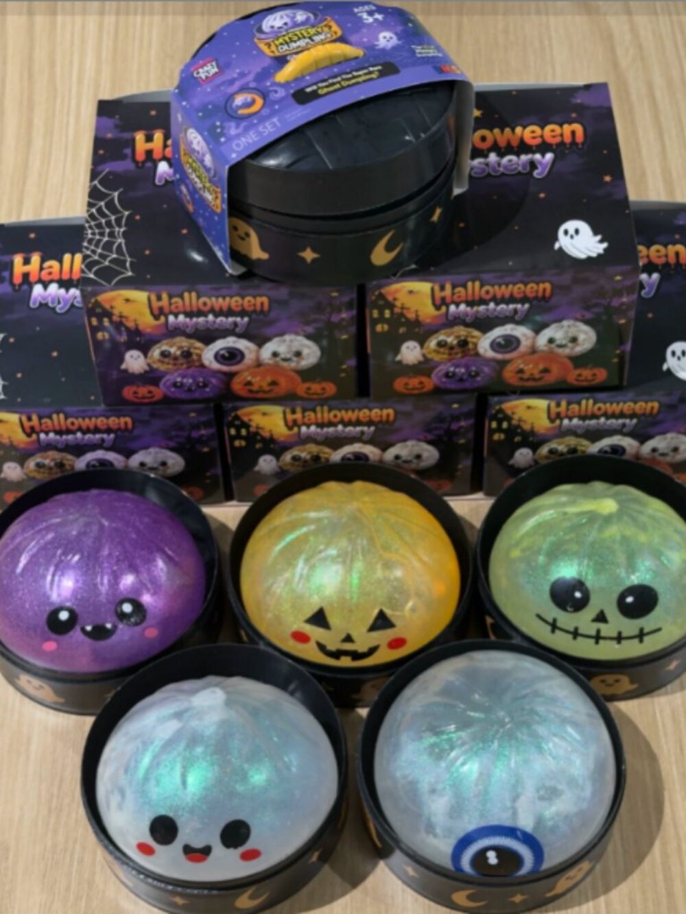 NEW 6 Pack Halloween Glitter Squishy Bun Blind Boxes